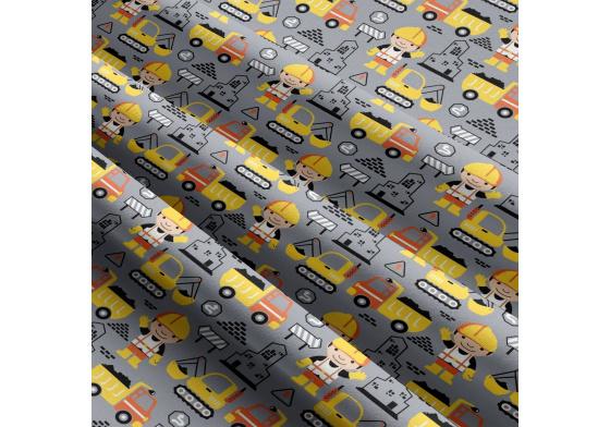 Bavlnená látka vzor budova, farba šedo-žltá, metráž 160 cm 