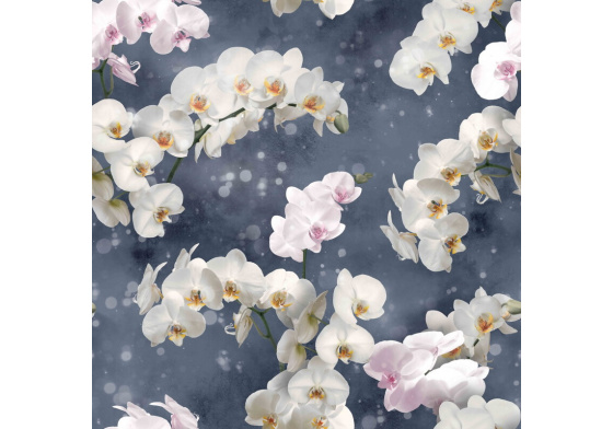 Velúrová poťahová látka s potlačou vzor kvety orchidei 410564-110