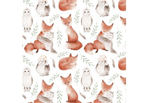 Bavlnená látka, detský vzor 1498 Veverička a Sova, metráž 160 cm Bavlnená látka, detský vzor 1498 Veverička a Sova, metráž 160 cm