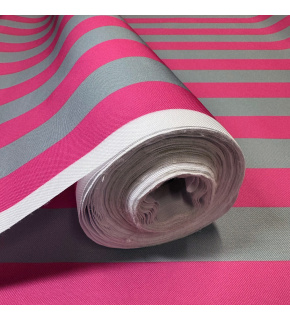 Látka do exteriéru na zahradné lehátka a húpacie siete, farba šedo-ružová, prúžok 5 cm
