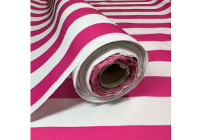 Látka do exteriéru na zahradné lehátka a húpacie siete, farba bielo-amarantová, prúžok 5 cm Látka do exteriéru na zahradné lehátka a húpacie siete, farba bielo-amarantová, prúžok 5 cm