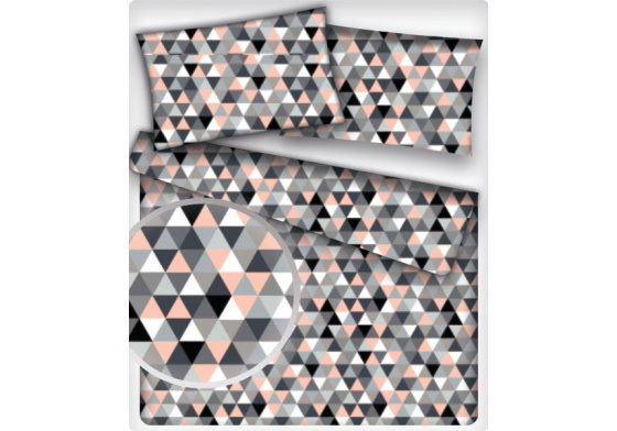 Bavlnená dekoračná látka vzor ružové trojuholníky 2 cm, metráž 160 cm