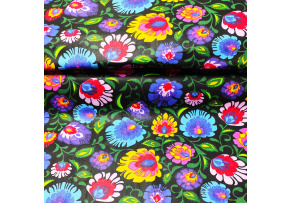 Bavlnená látka vzor kvetiny koloryt čierny,  metráž 160 cm      