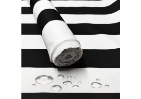 Nepremokavá látka, farba čierna prúžky, metráž 160 cm 