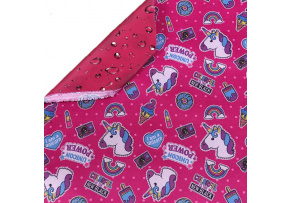 Nepremokavá látka Kodura Jednorožec, farba červená, metráž 150 cm Nepremokavá látka Kodura Jednorožec, farba červená, metráž 150 cm