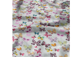  Bavlnená látka 22, vzor motýlikovia new na šedom podklade, metráž 160 cm        