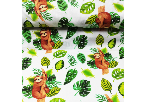 Dekorační dětská bavlněná látka vzor Opice na bílém