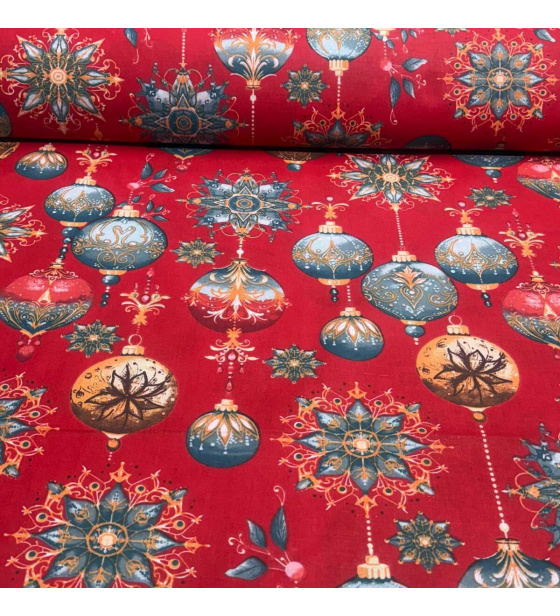 Vánoční bavlněná látka, metráž, šíře 160 cm, Vánoční Hračky na Červeném