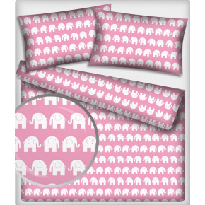  Bavlnená látka 199, vzor slony, farba ružová, metráž 160 cm   