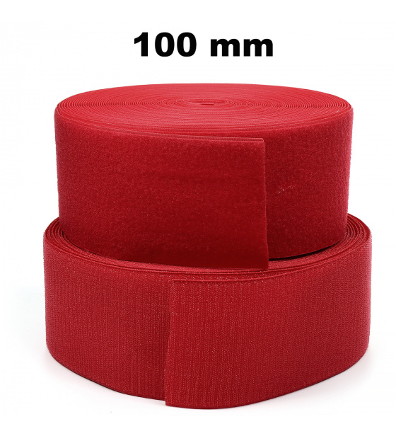 Pásik so suchým zipsom, set háčika a slučky, farba Červená 100 mm, balenie 25 m