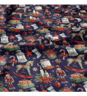 Vianočný vzor bavlnenej látky Vianočné Motív na Granátovom, metráž 160 cm