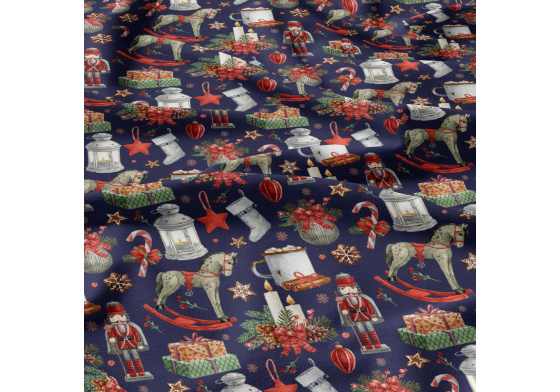 Vianočný vzor bavlnenej látky Vianočné Motív na Granátovom, metráž 160 cm