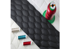 Ekokoža prešívaná GEO, farba čierno-černá, metráž 145 cm  