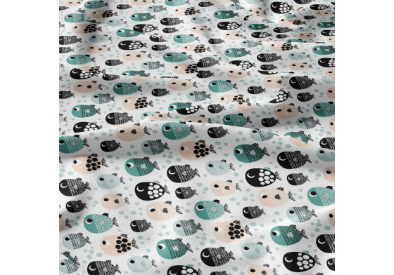 Bavlnená látka vzor Ryby, biely podklad, metráž 160 cm
