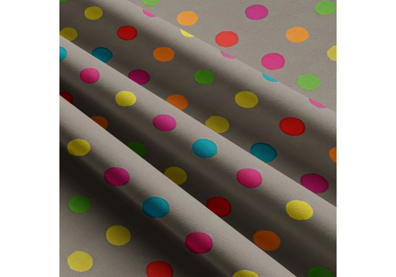 Bavlnená látka, vzor 40 mm bodka multi na šedom podklade, metráž 160 cm      