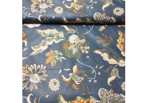 Bavlnená látka vzor kvetina Poviev žlutý, granátový podklad