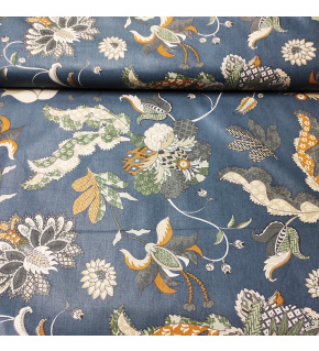 Bavlnená látka vzor kvetina Poviev žlutý, granátový podklad