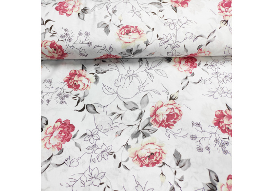 Bavlnená látka vzor kvetiny na bielom podklade, metráž 160 cm            