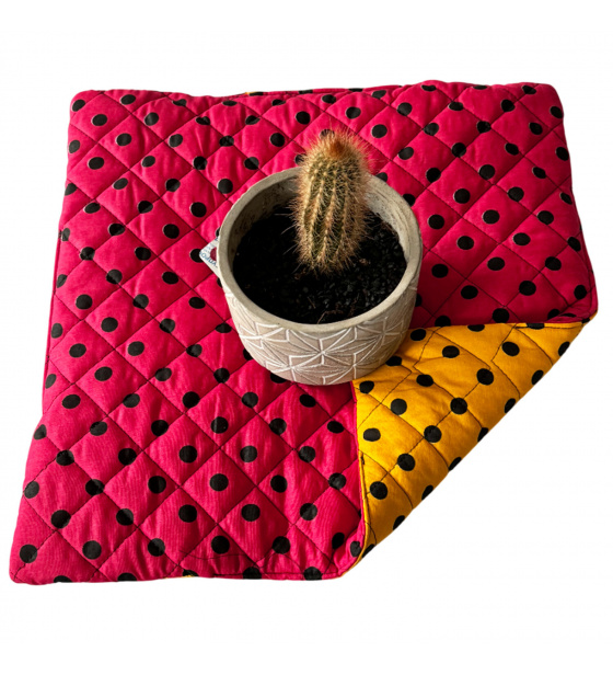 Poduszka siedziskowa 40x40x2cm Czerne Groszki na Czerwonym i Żółtym