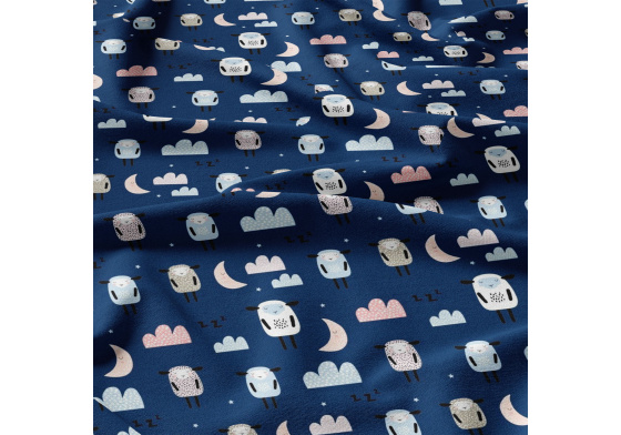  Bavlnená látka 223, vzor ovečky a nôcka na granátovom podklade, metráž 160 cm   