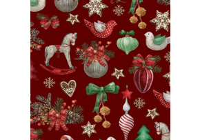 Vianočný vzor bavlnenej látky Kone na červenom, metráž 160 cm 