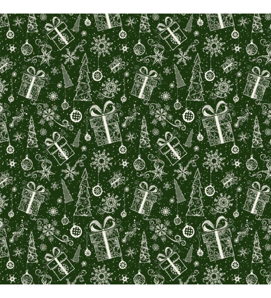 Vánoční bavlněná látka, metráž, šíře 160 cm, Vánoční vzor na Zeleném