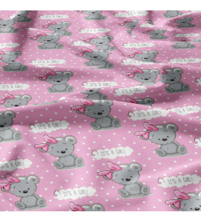 Bavlnená látka vzor It's a girl na ružovom podklade, metráž 160 cm      