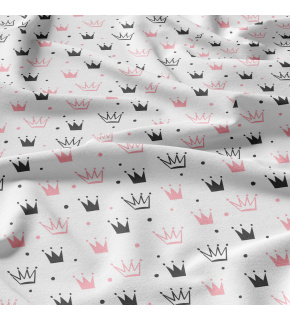 Bavlnená látka 2, vzor korunky ružové multi na bielom podklade, metráž 160 cm    