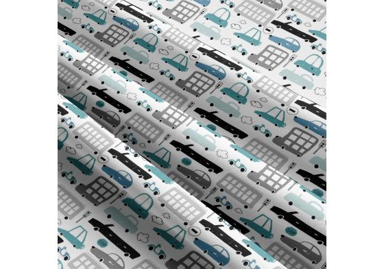Bavlnená látka vzor autíčka tyrkys modern, metráž 160 cm