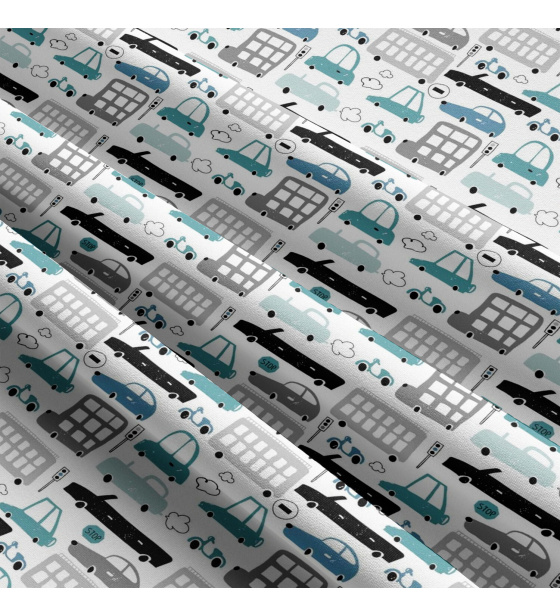 Bavlnená látka vzor autíčka tyrkys modern, metráž 160 cm