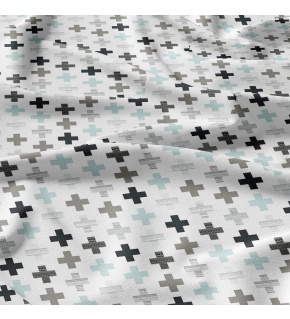 Bavlnená látka vzor plusy modré na bielom 5 cm, metráž 160 cm