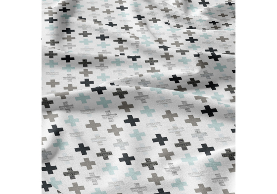 Bavlnená látka vzor plusy modré na bielom 5 cm, metráž 160 cm