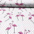 Bavlnená látka, detský vzor plameniak a ružové bodky, metráž 160 cm