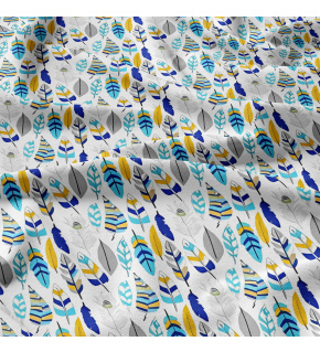 Bavlnená látka vzor modré pierka, metráž 160 cm    