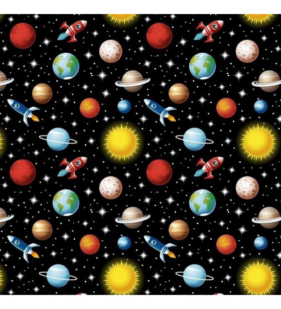 Bavlnená látka vzor kosmos, Černý podklad, metráž 160 cm